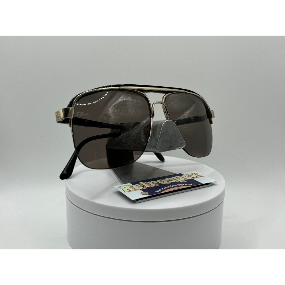 Vintage NOS Oversize Eyeglasses Double Bar Style Glasses Grey Lens Black & Gold - Picture 5 of 6